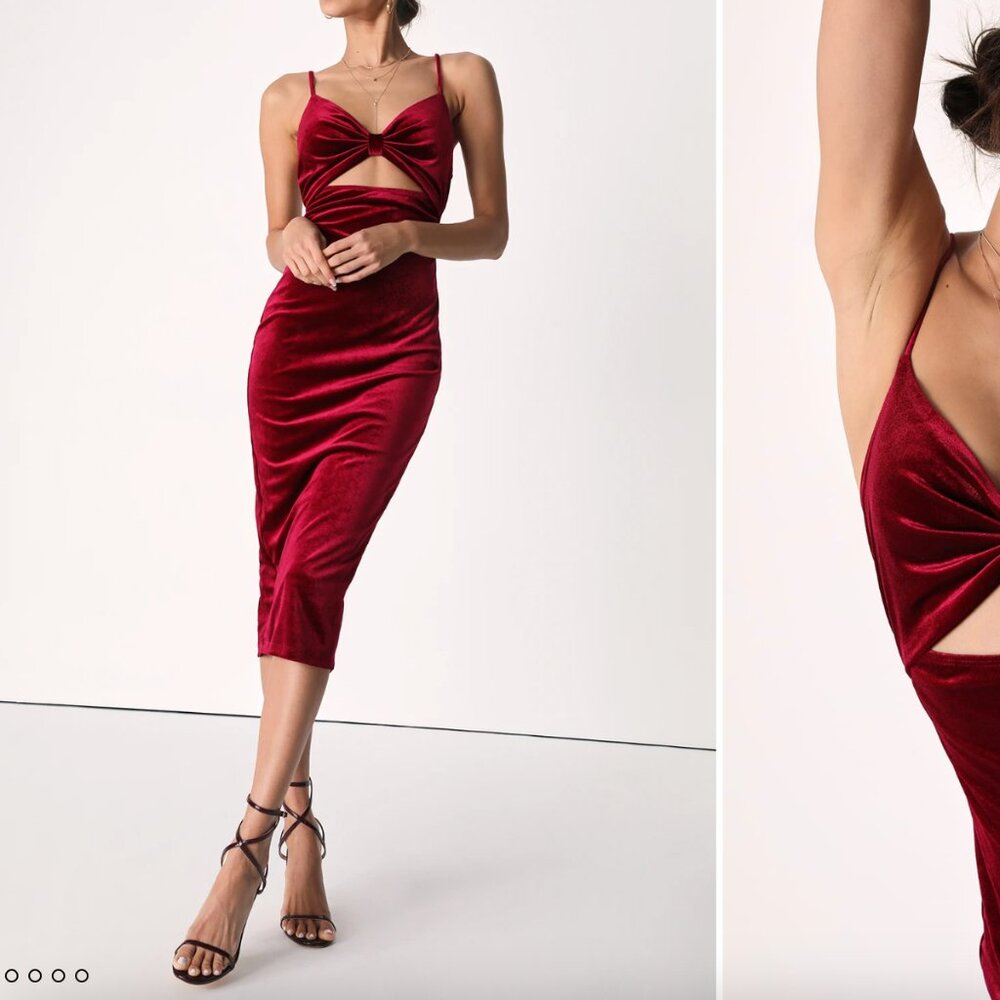 Lulu's Red Cutout Velvet Dress- XS